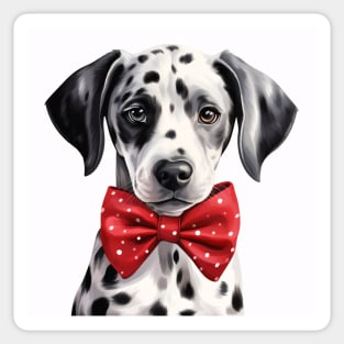 Cute Adorable Dalmatian Puppy Dog Wearing a Red Bow Tie Sticker